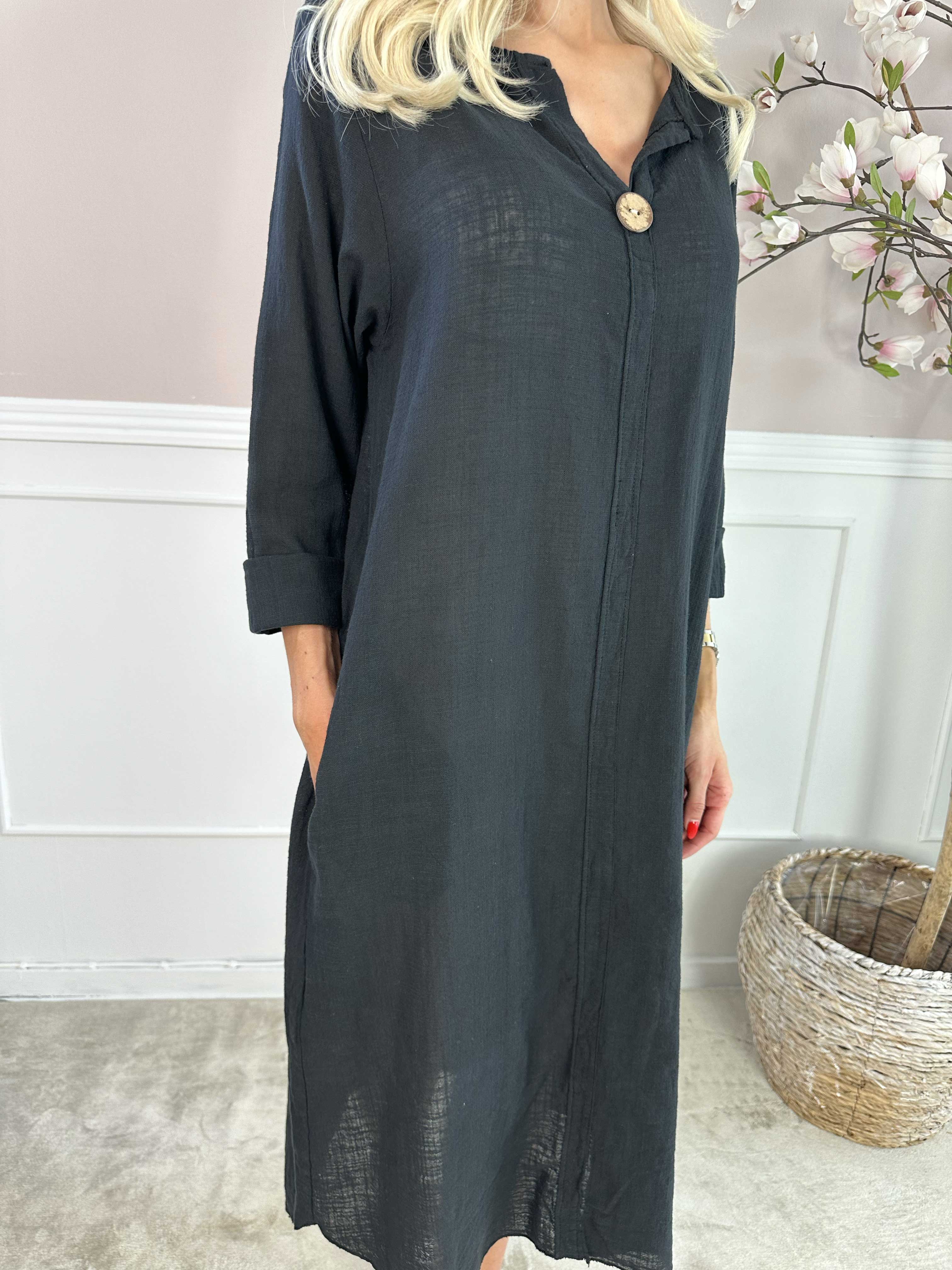 Arizona - Lang bomuldskjole i hørlignende stof